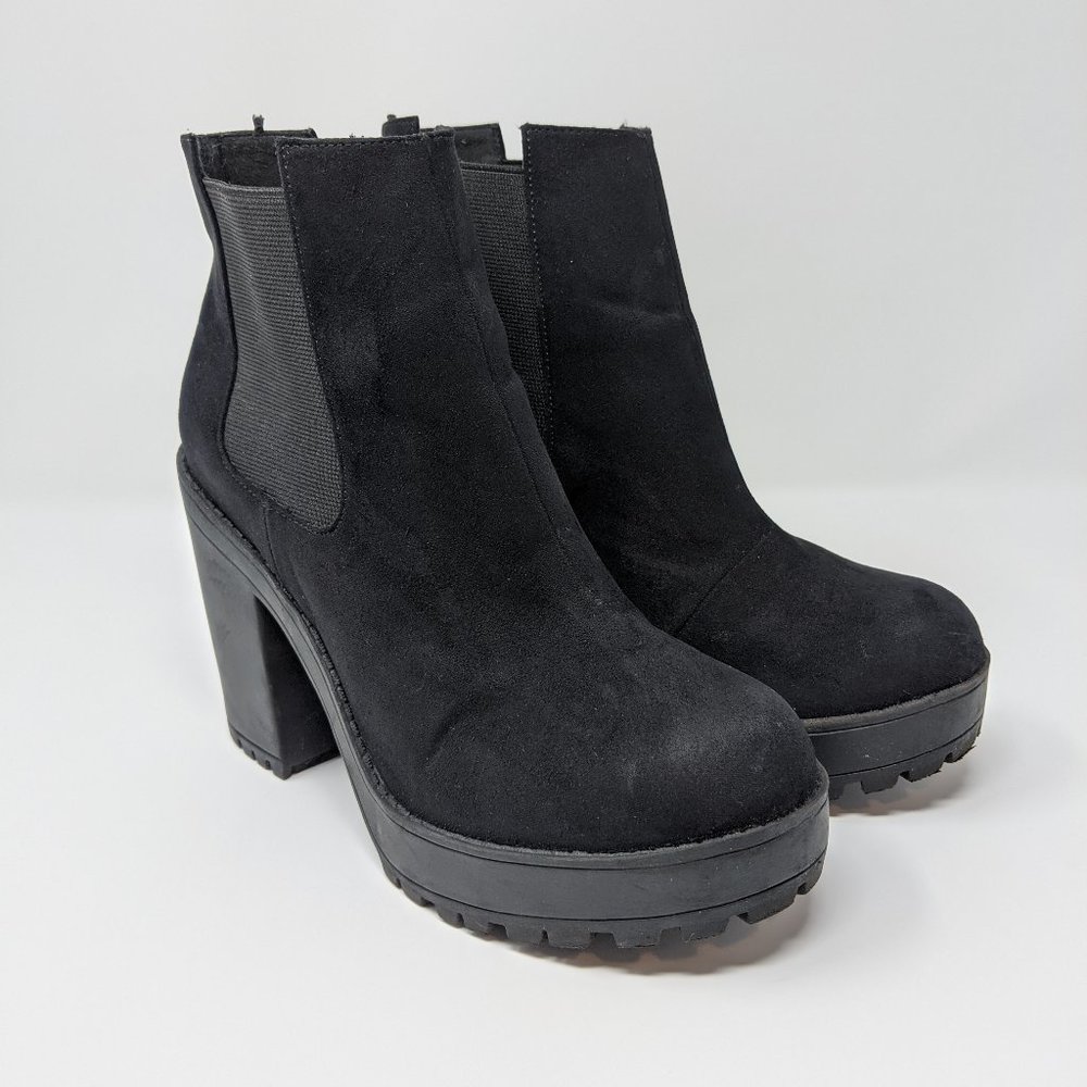 Divided Black Suede Platform Chelsea Ankle Boots